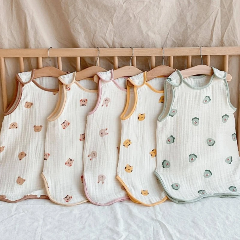 Baby Crawling Suit Pure Cotton Gauze Sleeping Cloth Sleeveless Vest Newborn Children's Anti Kick Quilt Spring Summer Thin Style kids pajamas