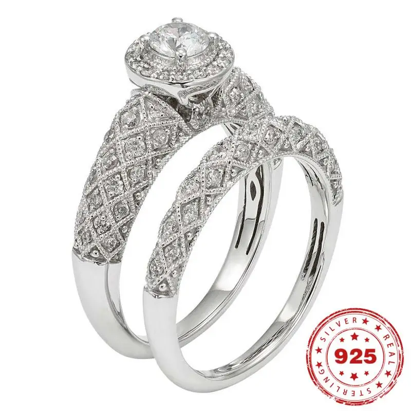 

HOYON S925 Sterling Silver color Ring Natural White Diamond style Jewelry Bizuteria Classic Anillos De Wedding Jewelry Ring