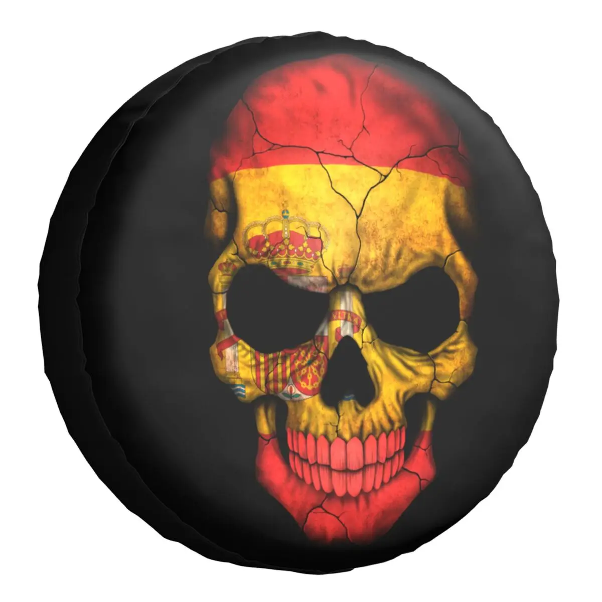 Spanish Flag Skull Tire Cover 4Wd 4X4 Suv Spain Patriotism Spare Wheel Protector For Mitsubishi Pajero 14" 15" 16" 17" Inch