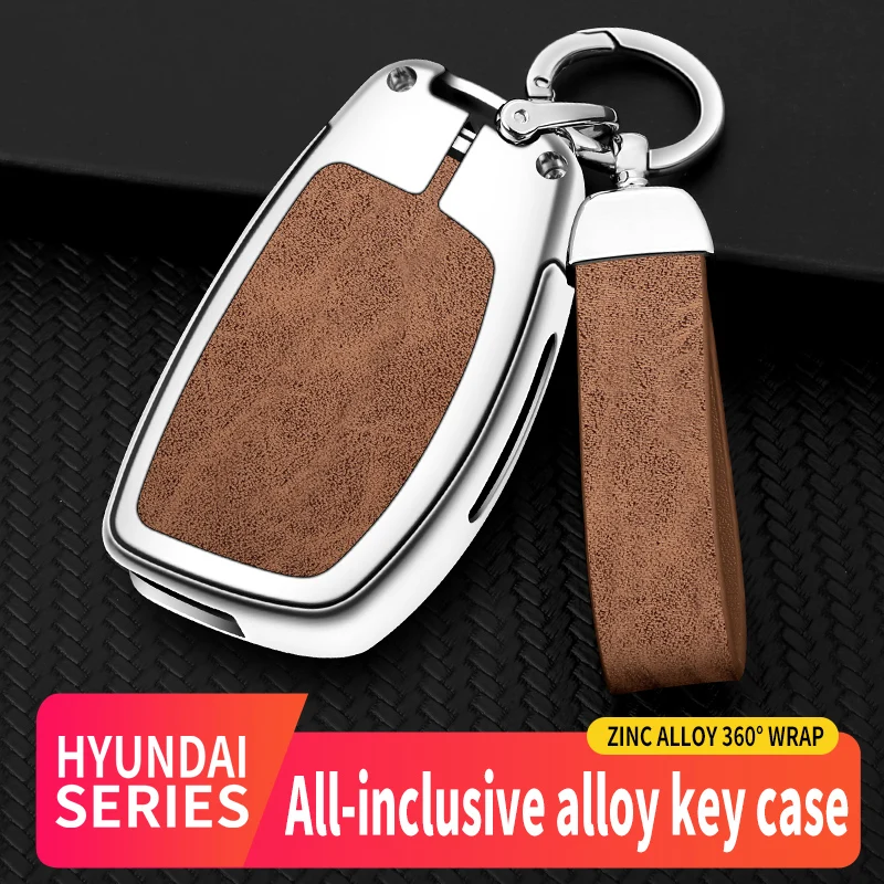 

Alloy And Leather Car Key Case Cover For Hyundai Ix35 Elantra 2007 2008 2009 2010 2011 2012 2013 2014 2015 2016 Keychain