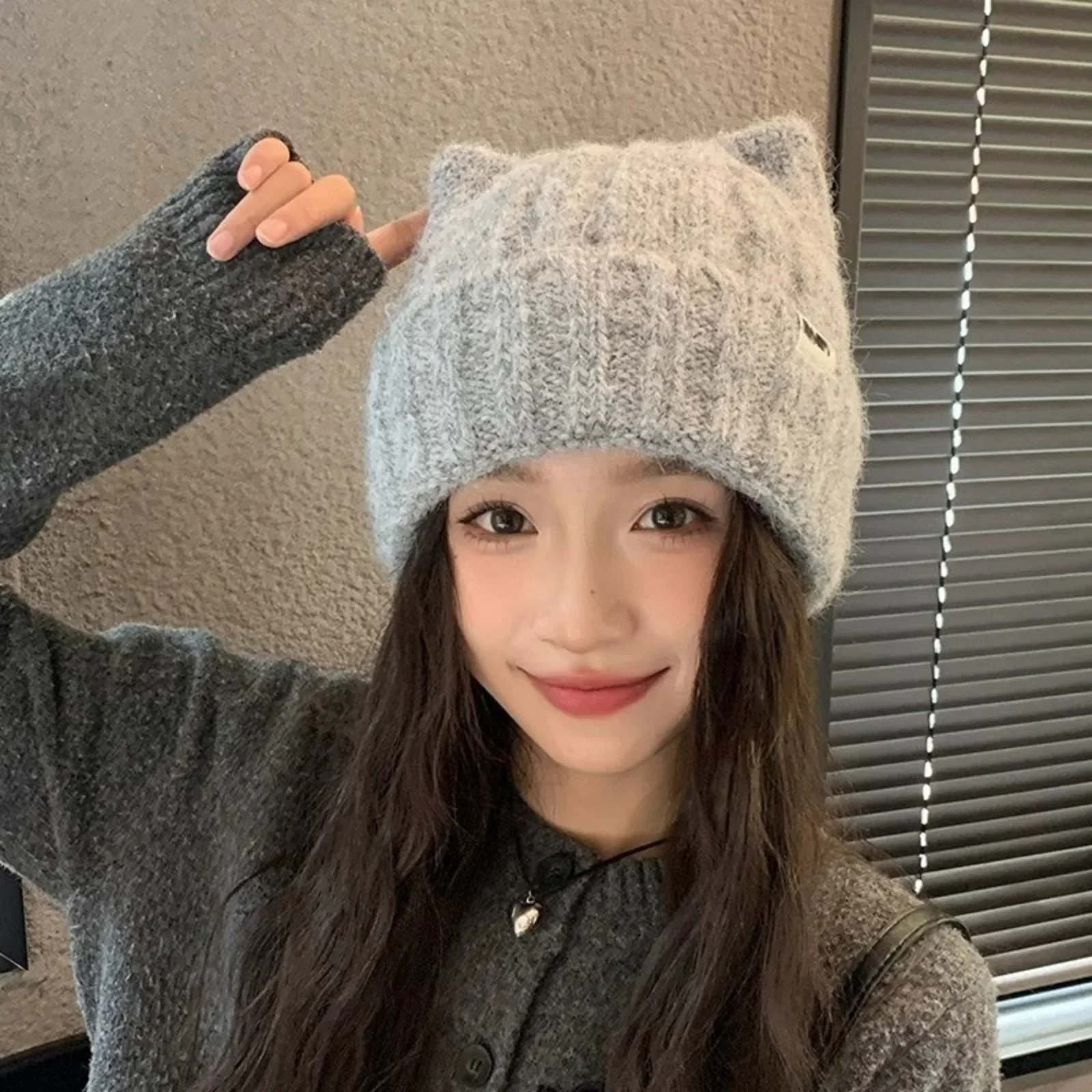 Cat Ear Knitted Beanies Cute Winter Warm Wool Hats For Women Korean Style Fashion Headwear