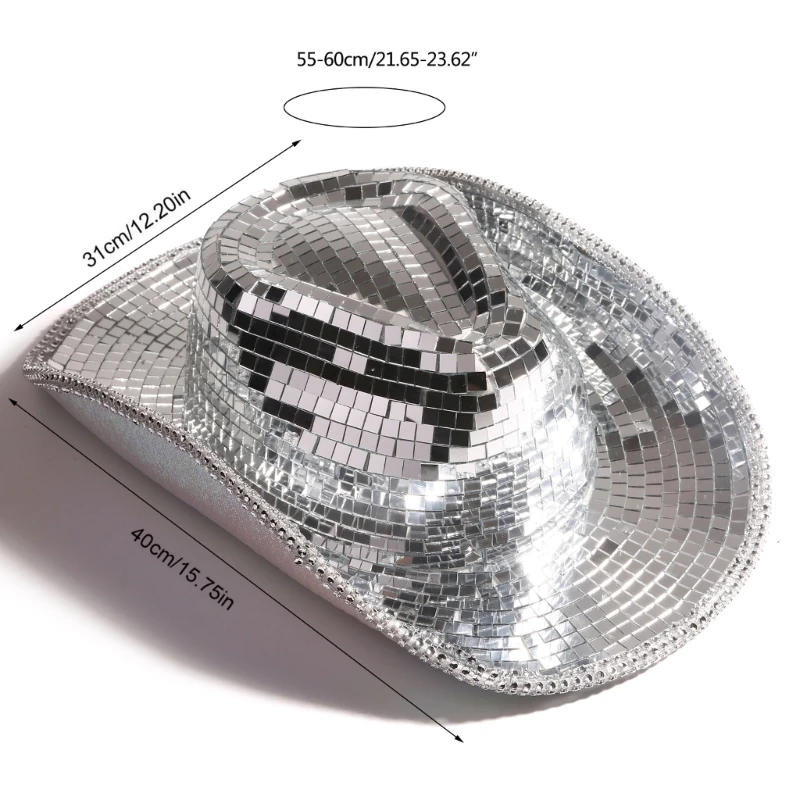 Reflective Cowboy Hat Mirrored Glitter Ball Shining for Bachelorette Party