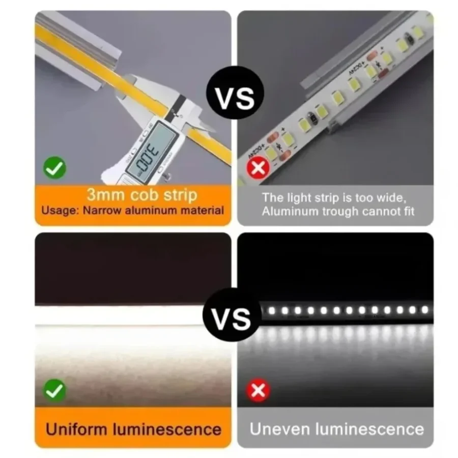12V 24V 3mm 초미세 COB LED 스트립 라이트 디밍 가능 5m 고밀도 유연한 400LED 라이트 스트립 방 TV 배경 장식