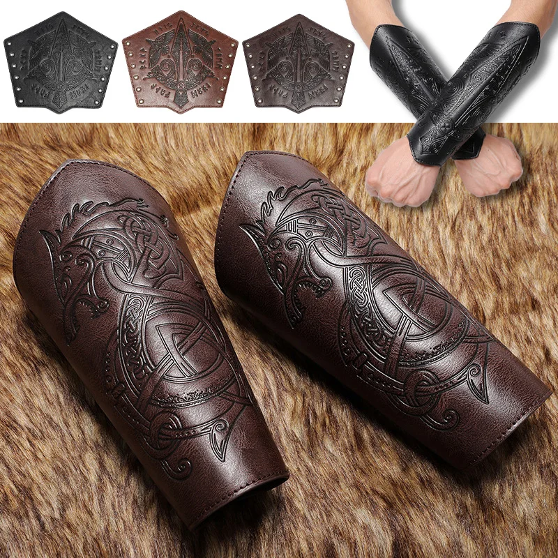 Wrist Guard Cosplay Gloves Cosplay Wrist Cuffs Cosplay Bracelet Medieval Leather Wrist Guards Viking Warrior Embossed Leather Gauntlets Knight Arm Gloves Retro Gothic Wristbands Outdoor Armor