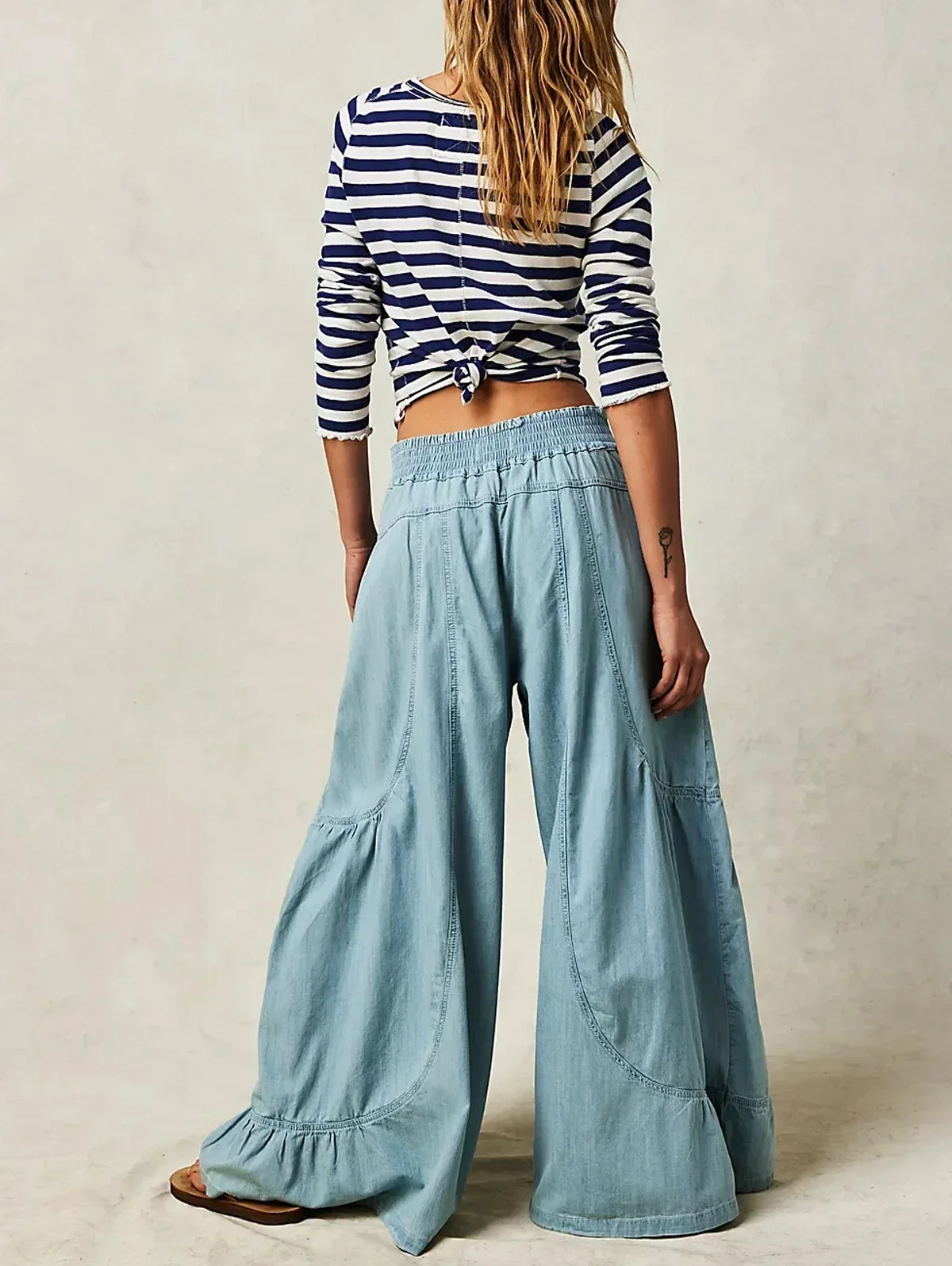 Women's Pants High Waisted Elastic Waist Loose Women's Wide Leg Pants Patchwork High Street Solid Color Spring Women's Pants