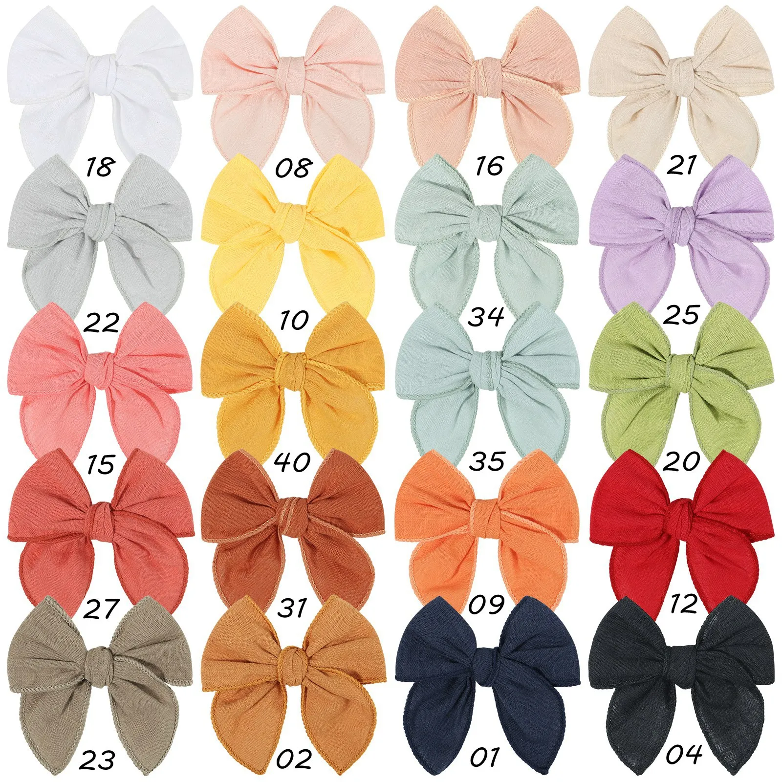 Bulk 40pc/lot 3.5inch Fable Bows Hair Clips Baby Cotton Hair Bow Hairpins Girls Hair Bow Kids Knotbow Barrettes Kids Headwear