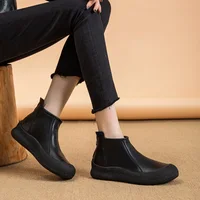 Fall/Winter Genuine Leather Ankle Boots Women Warm Non-Slip Shoes Flat Boots Fashion Rear Zipper Design Round Toe Flat Sneakers - Image 4