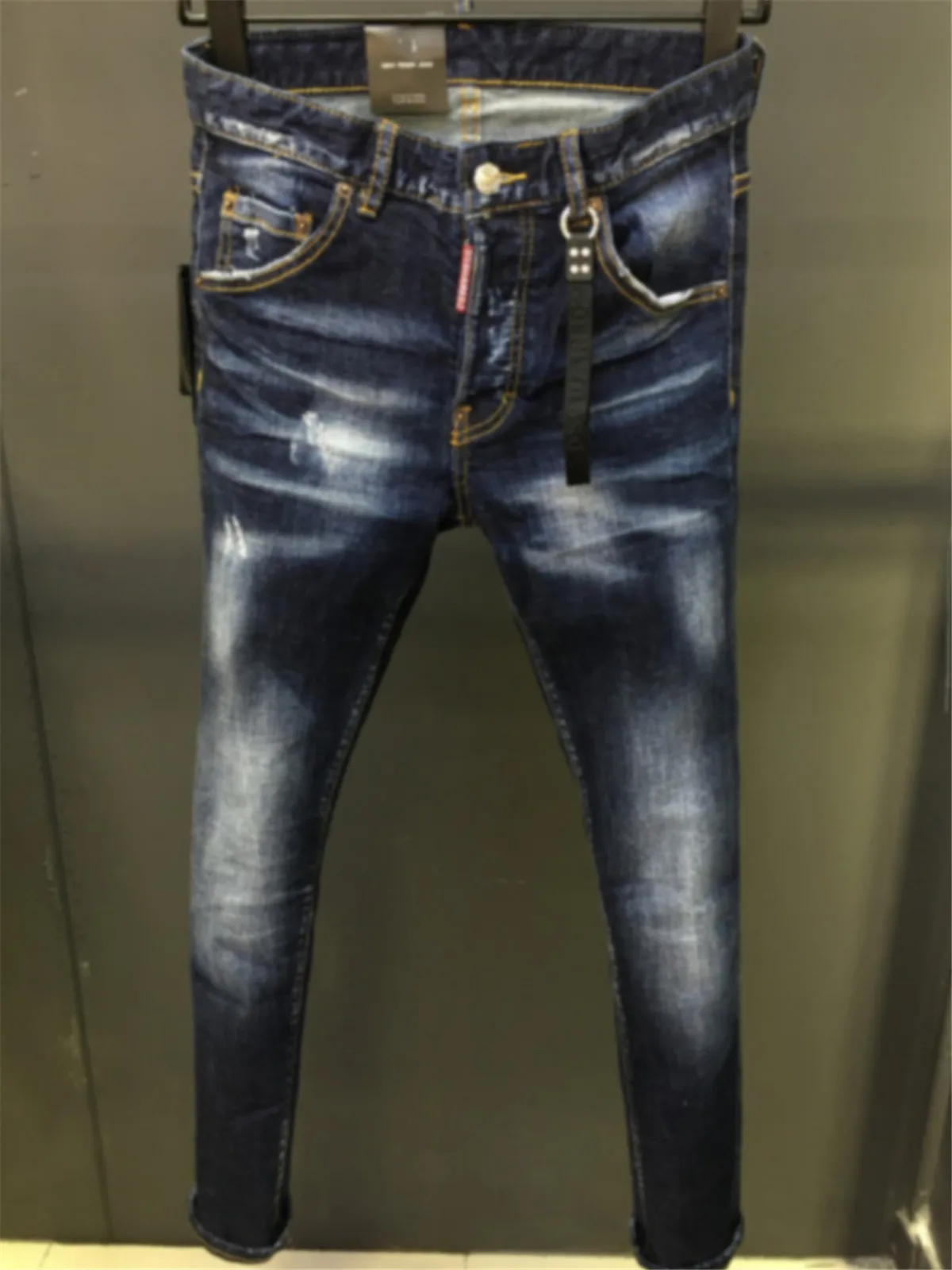 Men Jeans Autumn D2 Washed Worn Patched Painted Three Dimensional Cutting Small Feet