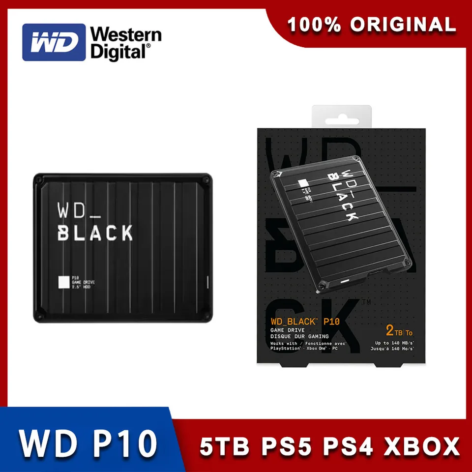 Western Digital WD Black 2TB 4TB 5TB P10 Game Drive Compatible With PS4,  PS5，Xbox One, PC, Mac Black 2.5 Mobile Hard Drive