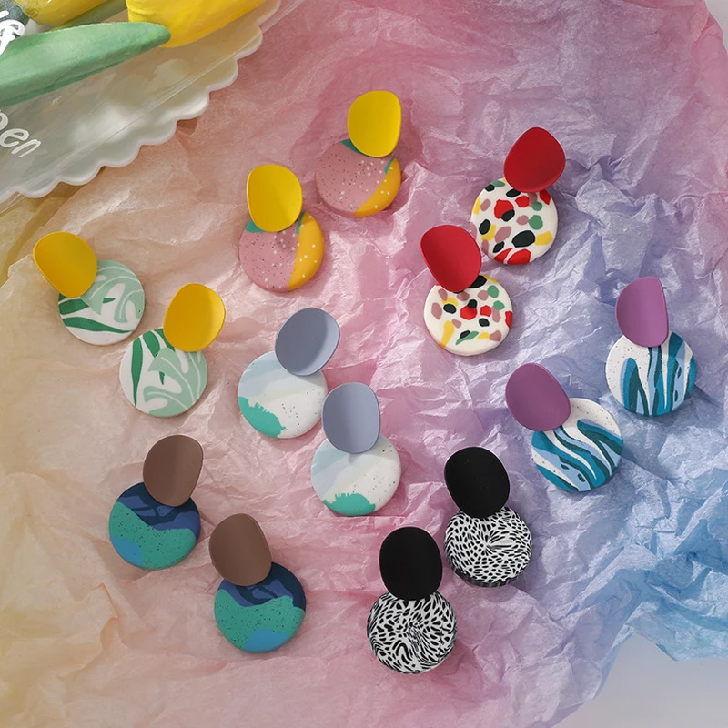 

Женские серьги из полимерной глины, стильные серьги-гвоздики ручной работы контрастных цветов в стиле ретро, шикарные украшения, новинка 2023 года, бесплатная доставка