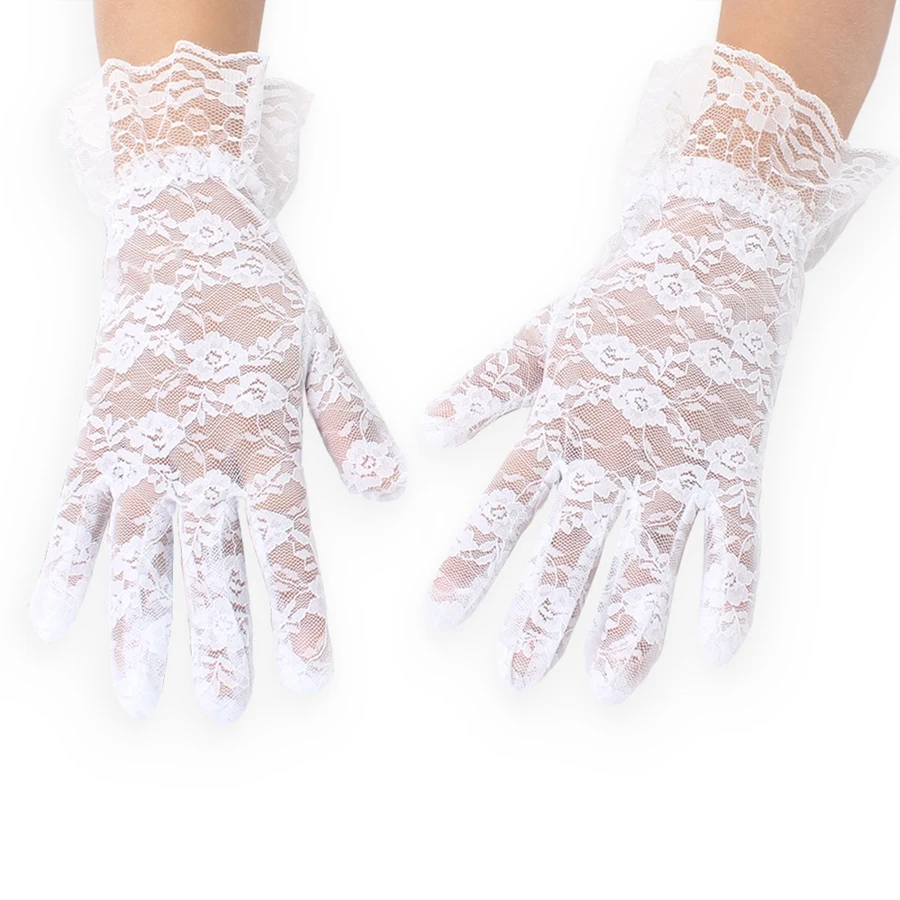 Wedding Dress Gloves Short Lace Black White Red For Bride Finger Guantes Largos Mujer