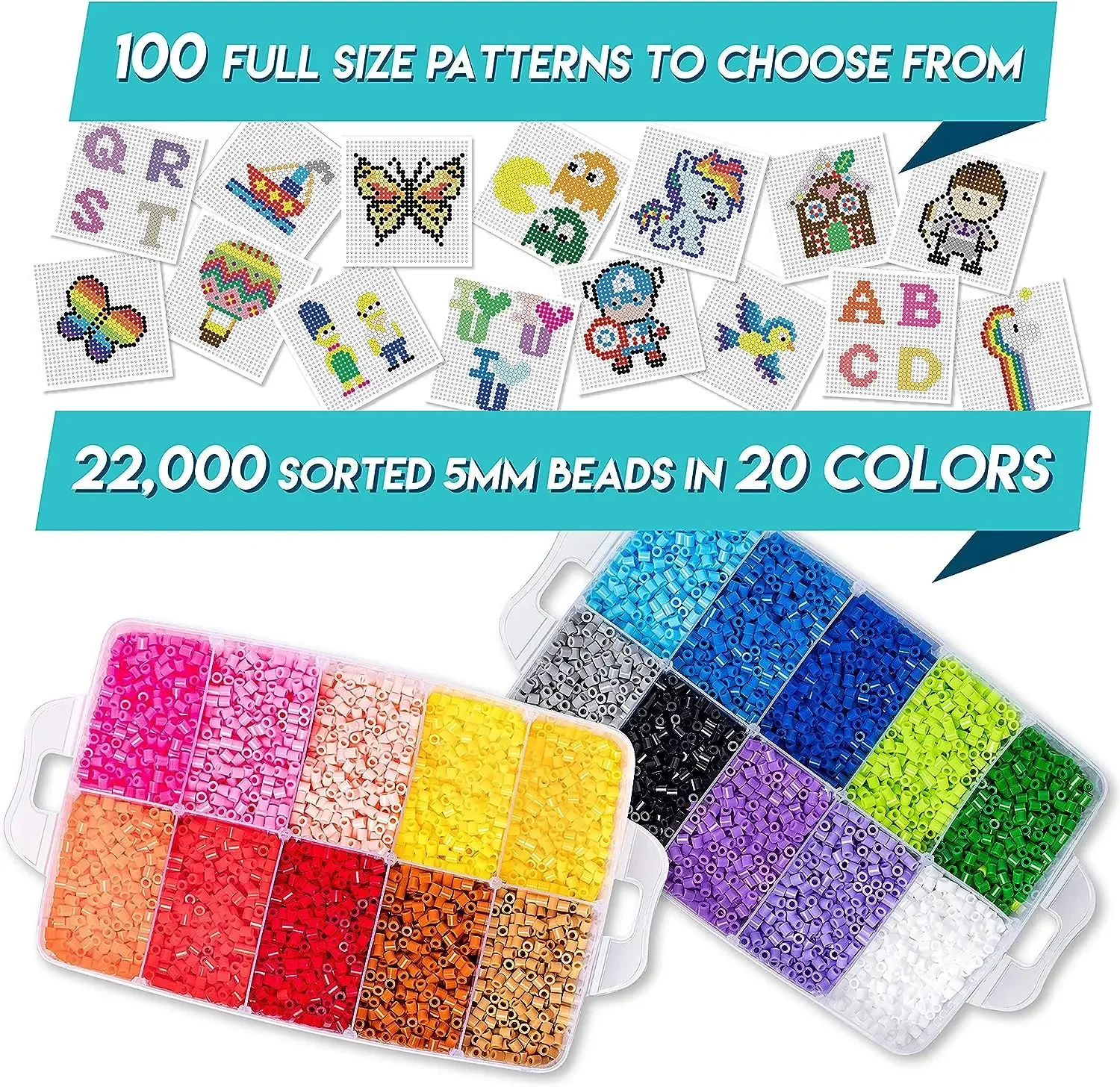 2000pcs 5mm Fused Beads Kit Hama Bead Box Iron-on Paper Beads, Peg Board, Rich Accessories, Fusion Beads for Girls Gifts 3