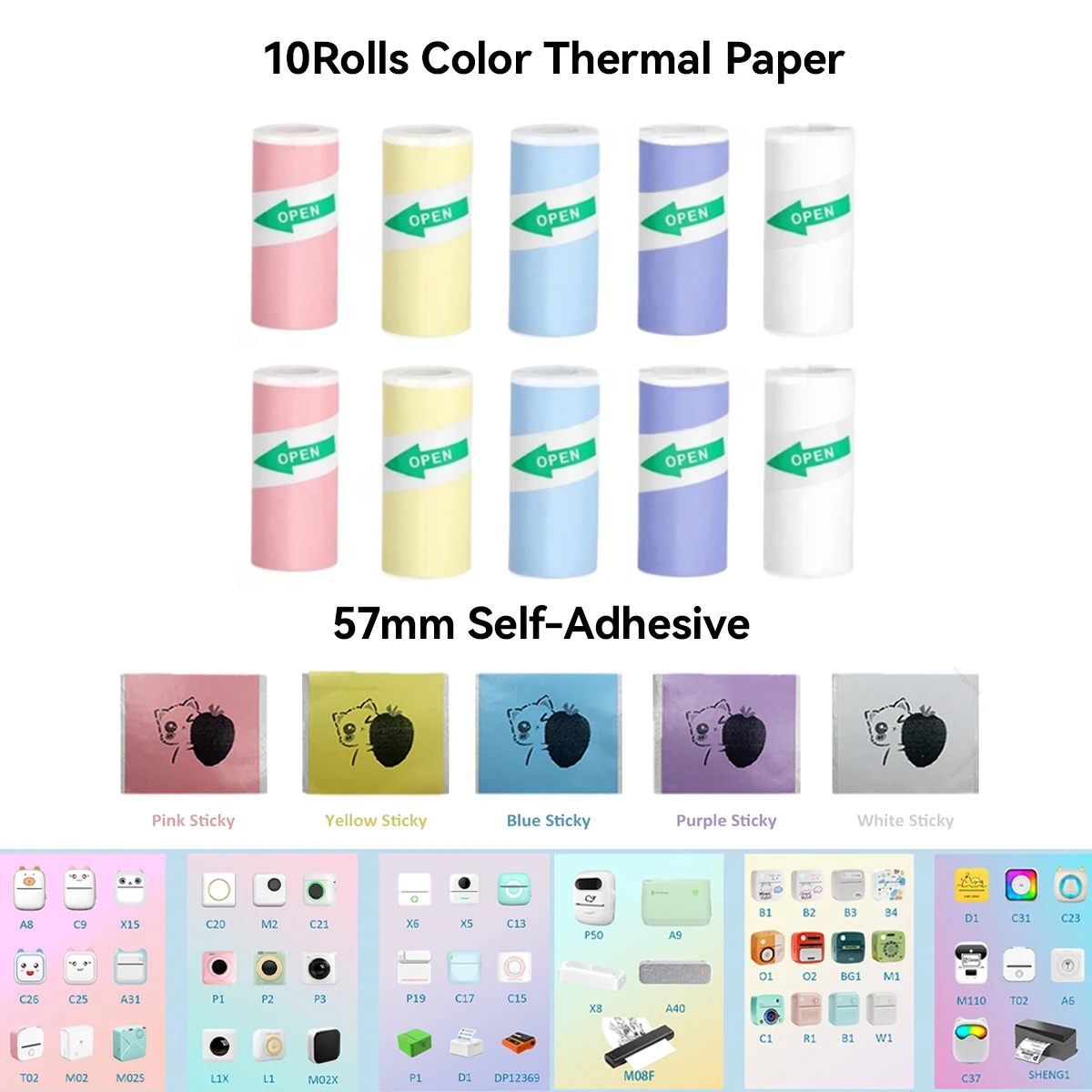 Compact Wireless Portable Photo Printer, Ink-Free Thermal Technology, 57mm Sticker Paper, 200dpi