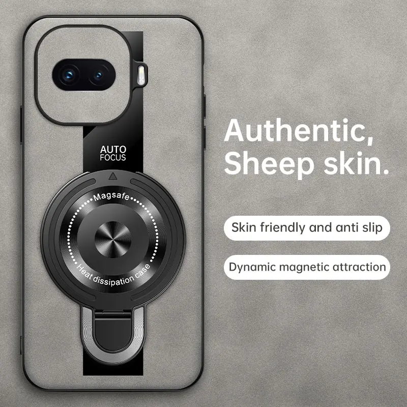 Sheepskin Leather Wireless Charging Magnetic Ring Holder Case - Shockproof and Stylish Cover
