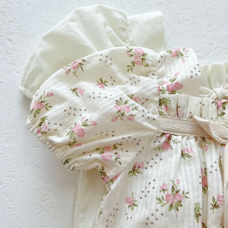 Summer Baby Girls Puff Sleeve One Piece Bodysuits