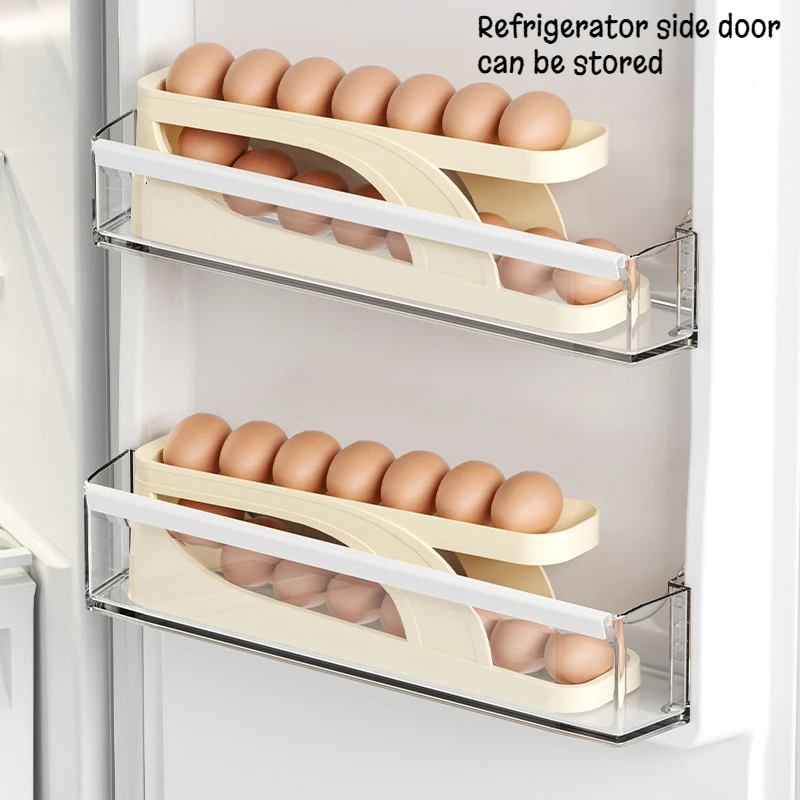 

Automatic Scrolling Egg Rack Holder Storage Box Egg Basket Container Organizer Rolldown Refrigerator Egg Dispenser For Kitchen