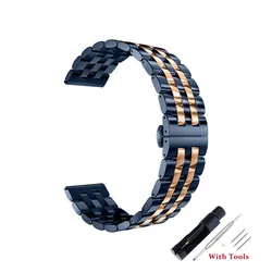 Stainless Steel Watchband with Folding Buckle and Tool - 22mm (Blue Rose Gold)