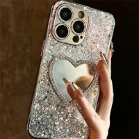Luxury Bling Glitter Plating 3D Love Heart Mirror Sequins Case For iPhone 17 Air 16 14 15 13 12 11 Pro Max Lens Protection Cover 4