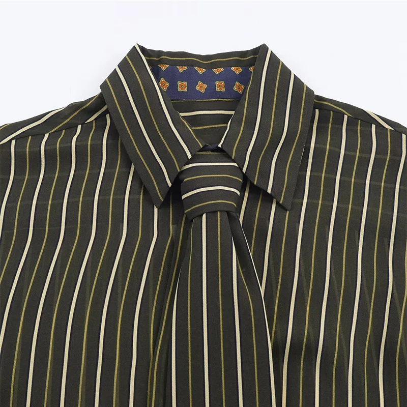 Chic Fashion Stripe Shirts for Women 2025 New Long Sleeve Necktie Women's Streetwear Casual Shirt And Blouse Top ﻿