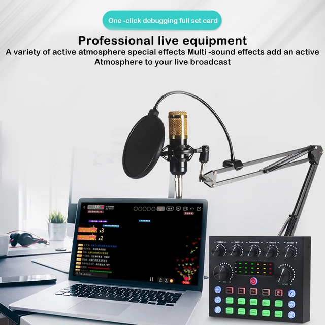 V8S Live Sound Card Podcast Equipment Live Broadcast DJ Device with BM800 Microphone Set For Music/Recording Live Streaming 6