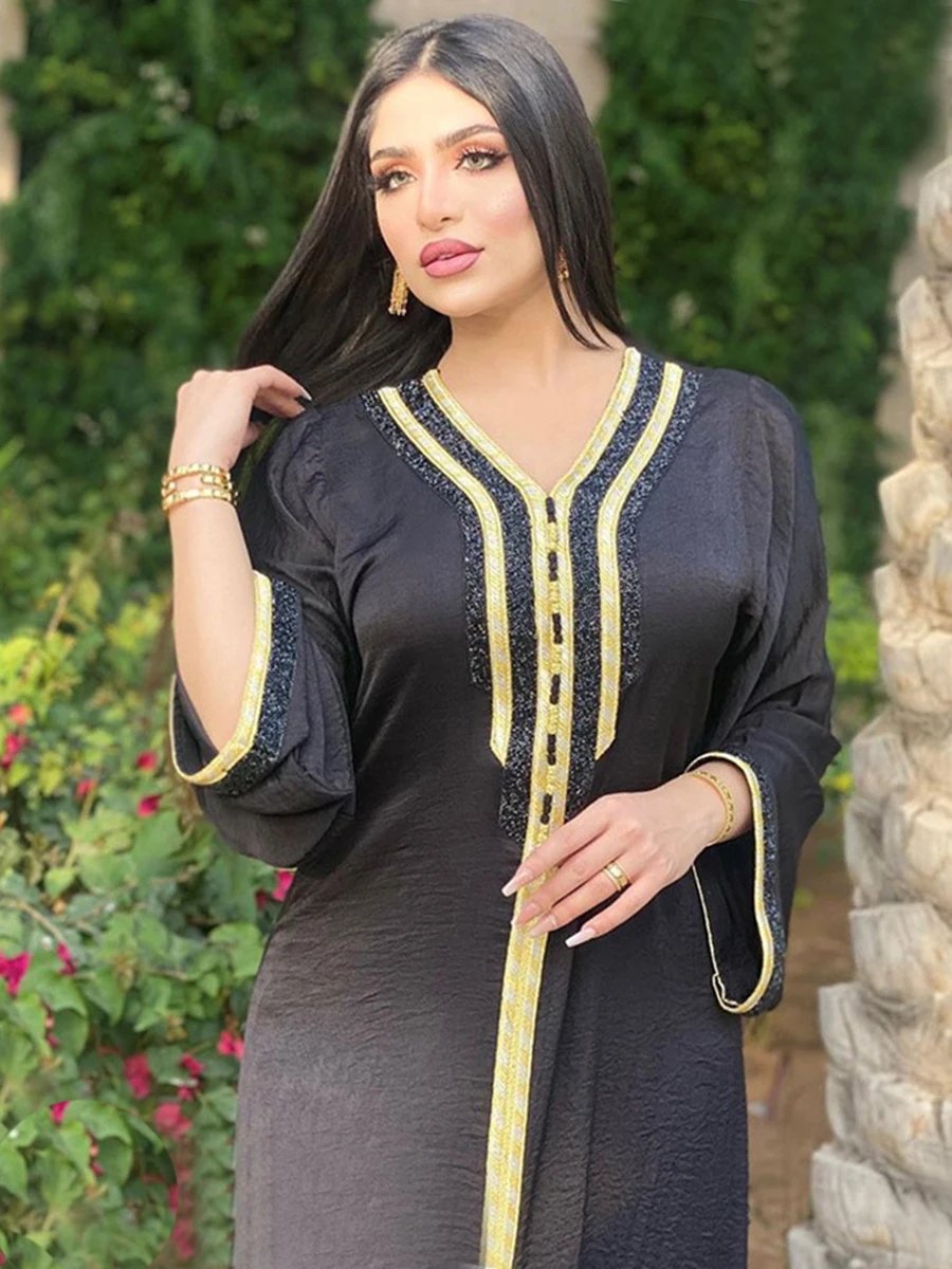 Siskakia vestido musulmán de moda Eid 2021 para mujer, elegante cinta diamantes negros, caftán marroquí, Turquía, ropa árabe islámica|Dresses| - AliExpress