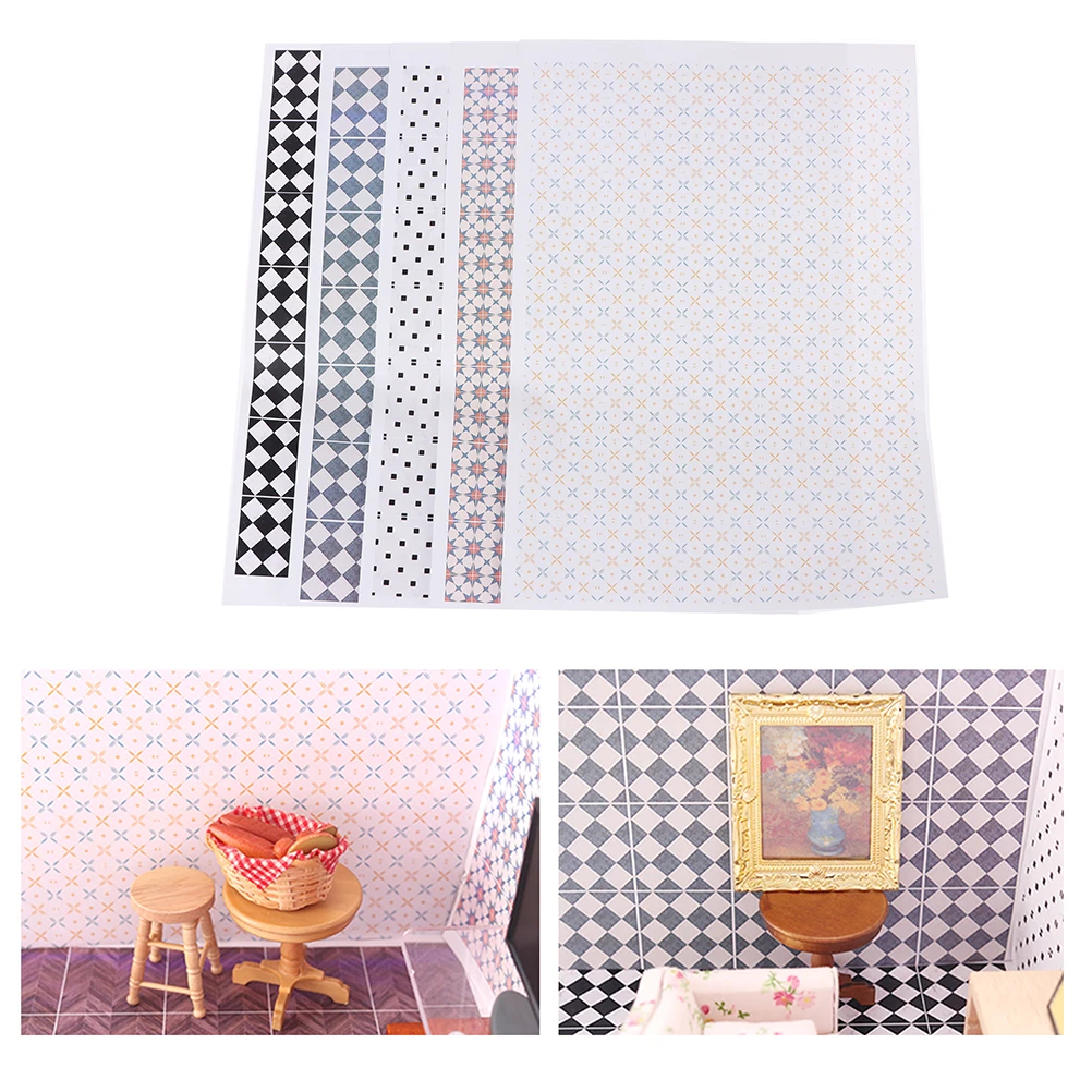 

1/12 Dollhouse Miniature Floor Sticker Wall Decal Kitchen Bathroom Accessory