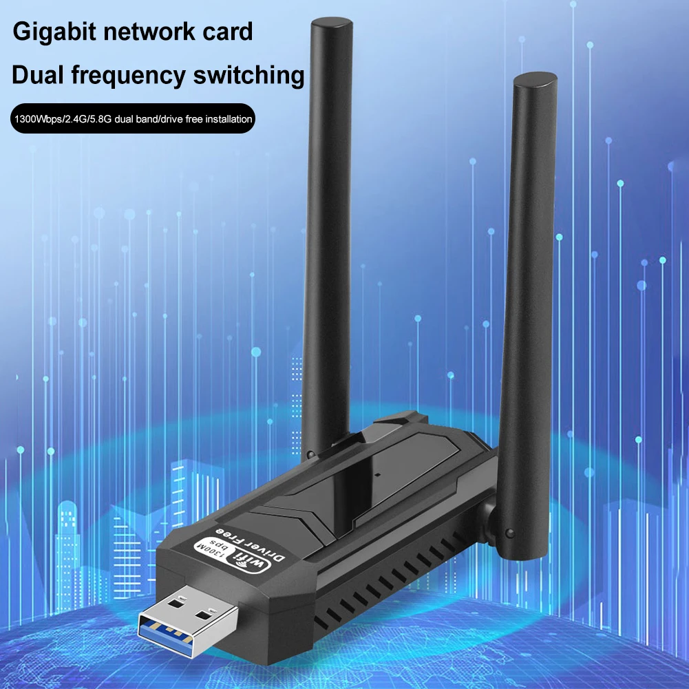 USB 네트워크 카드 고이득 안테나, 듀얼 밴드 2.4/5Ghz WLAN 송신기 리시버, 데스크탑 윈도우 XP/Vista / 7-11 용, AC1300 Mbps