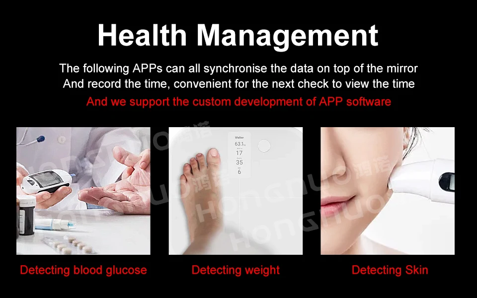 Description Picture 6 of itemTouch Screen Interactive Rectangle Wall Mirror Customised Led light Waterproof Smart Magic Mirror with tv WIFI Bath mirrors