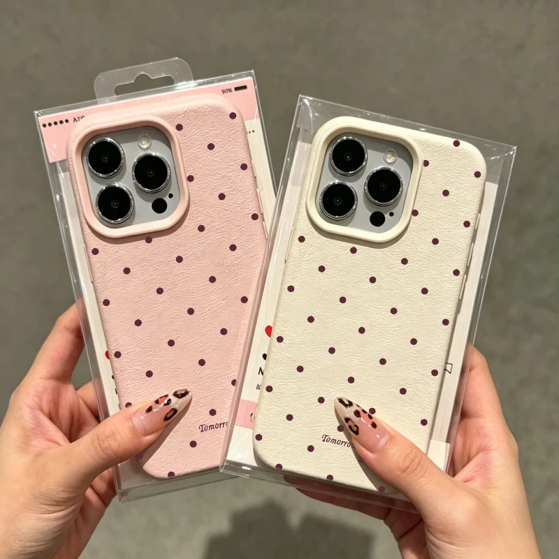 Polka Dots Soft Silicone Phone Case with TPU Leather Cover