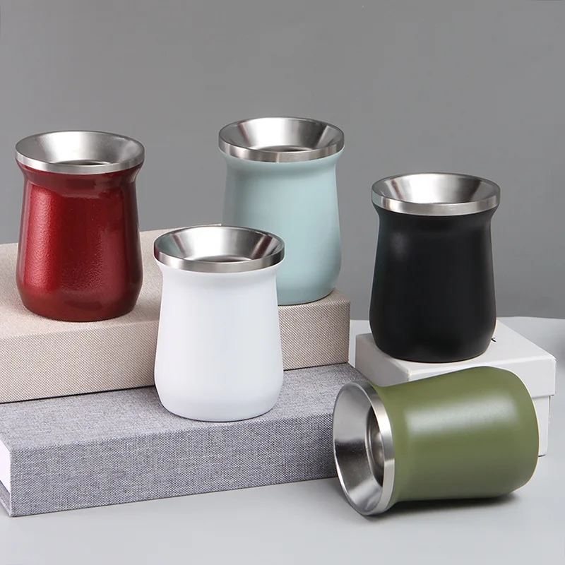 

8oz Coffee Cup 304 Stainless Steel Double Wall Vacuum Water Cups Portable Outdoor Travel Beer Mug Creative Mate Cup for Yerba