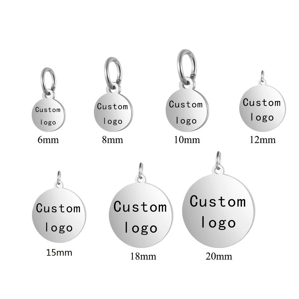 30pcs Laser Engraved Logo Tags Stainless Steel Circle Tag 6mm 25mm