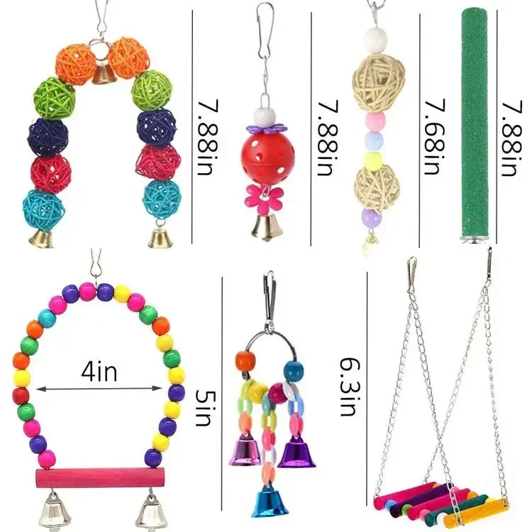 Pack Bird Toy Cage Bird Accessories Wood Parrot Toys Toy Swing Suspension Bridge Ball Cage Bells Pet Supplies Set