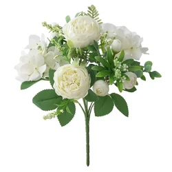 Elegant Blue Silk Hydrangea & Peony Bouquet for Weddings and Home Decor (White)