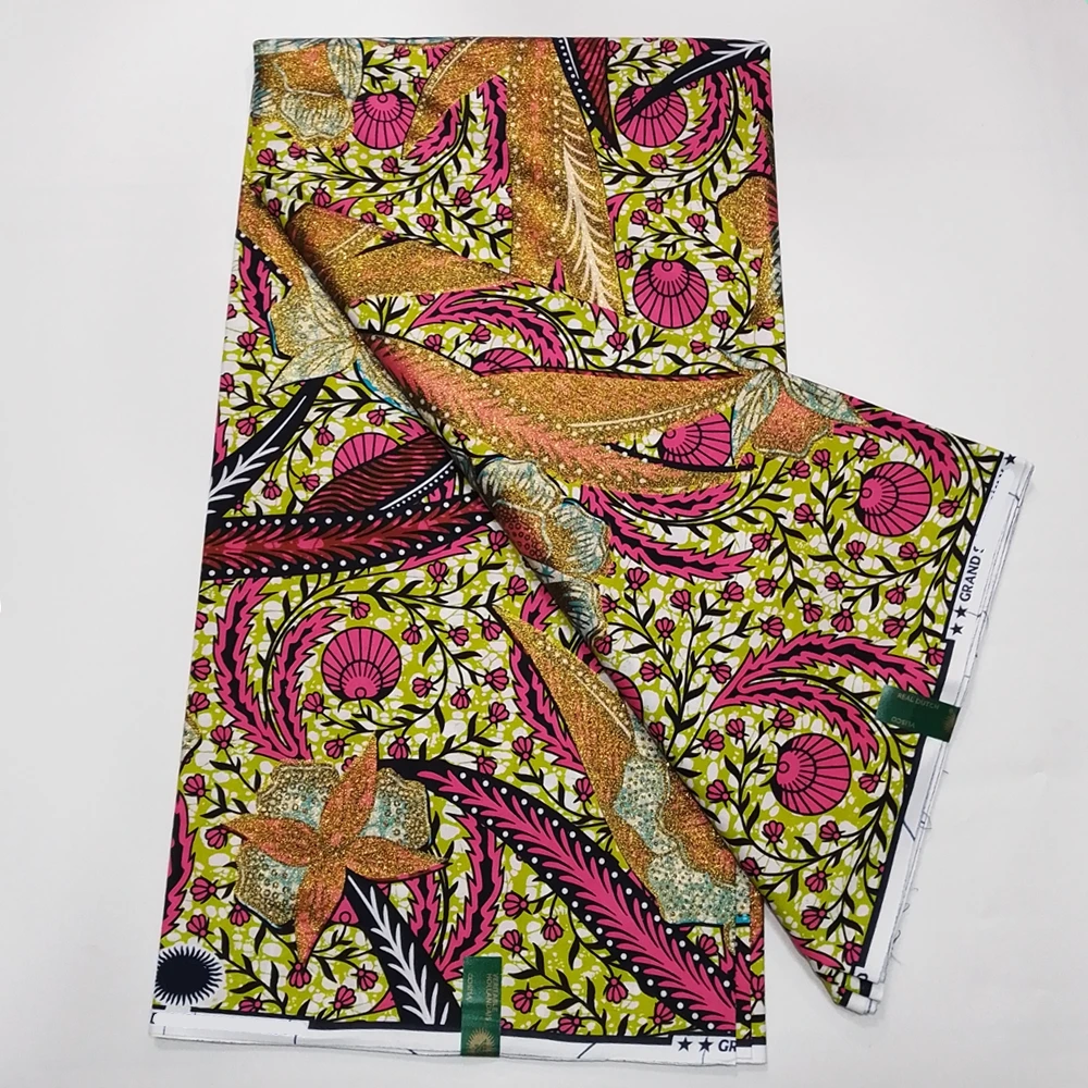 

Блестящая золотая ткань хорошего качества из 100% хлопка Mirage, мягкая искусственная ткань с принтом для платьев, вечеринок, 6 ярдов/лот