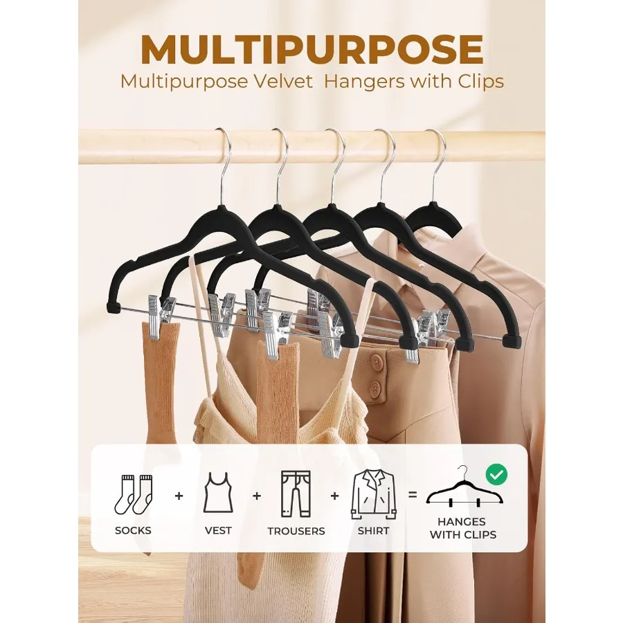 12 Pack Black Velvet Skirt Hangers with Adjustable Clips for Space Saving Storage Slim Design Non Slip Hanger Ideal for Pants S