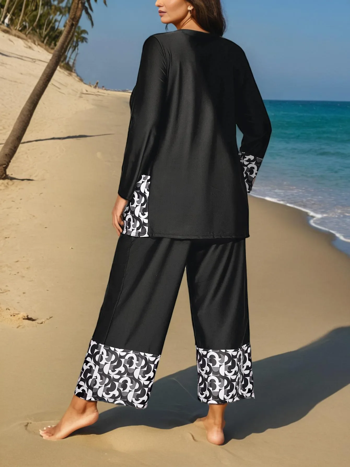 Women Muslim Swimwear Maple Leaf Printing Lslamic Clothes Hijab Long Sleeves Sport Swimsuit Burkinis Bathing Suit Abaya, women swimwear, muslim swimwear