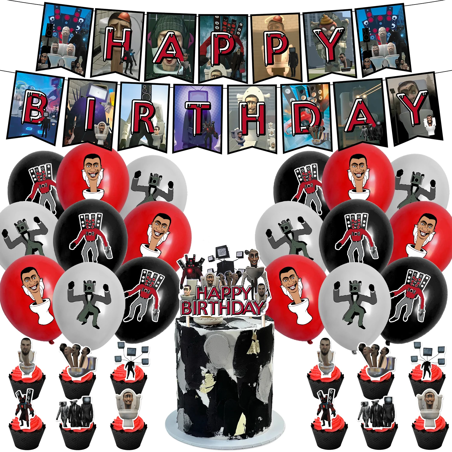 Description Picture 3 of itemSkibidi toile Theme Christmas Party Supplies, Banner Cake Topper, Number Balloon for Kid, Birthday Party Decoration, Baby Shower