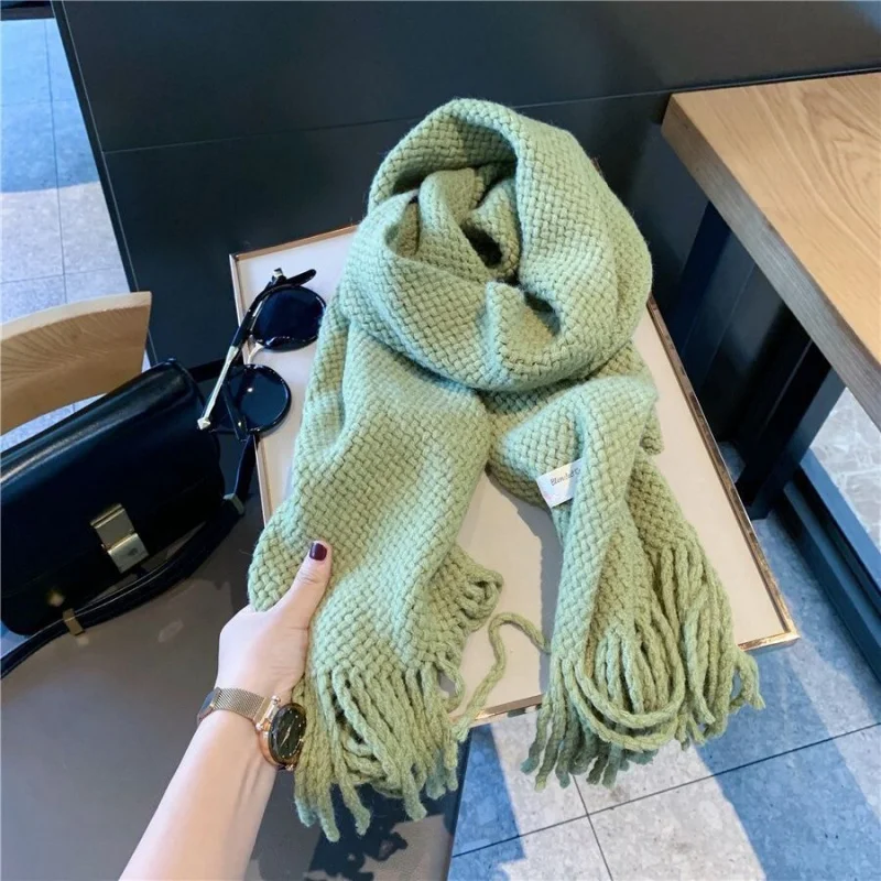 Season Warm Scarf Women's Simple All-Match Shawl Spring and Autumn Decorative Solid Color Knitted Wool Hand-Woven