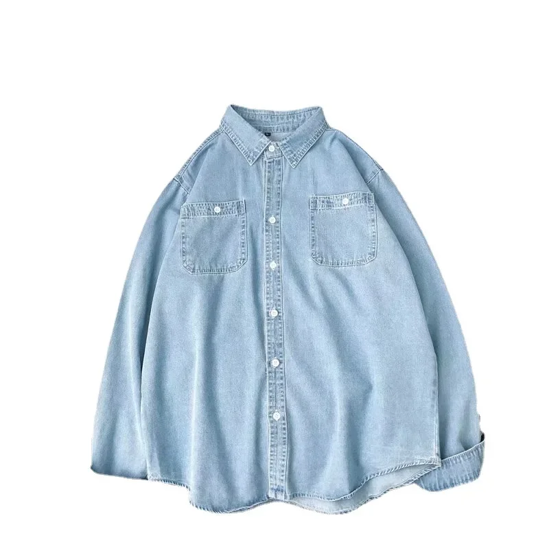 Spring Denim Shirt Men's Korean Long Sleeve Student Couple Thin Jacket Casual Minimalist Style