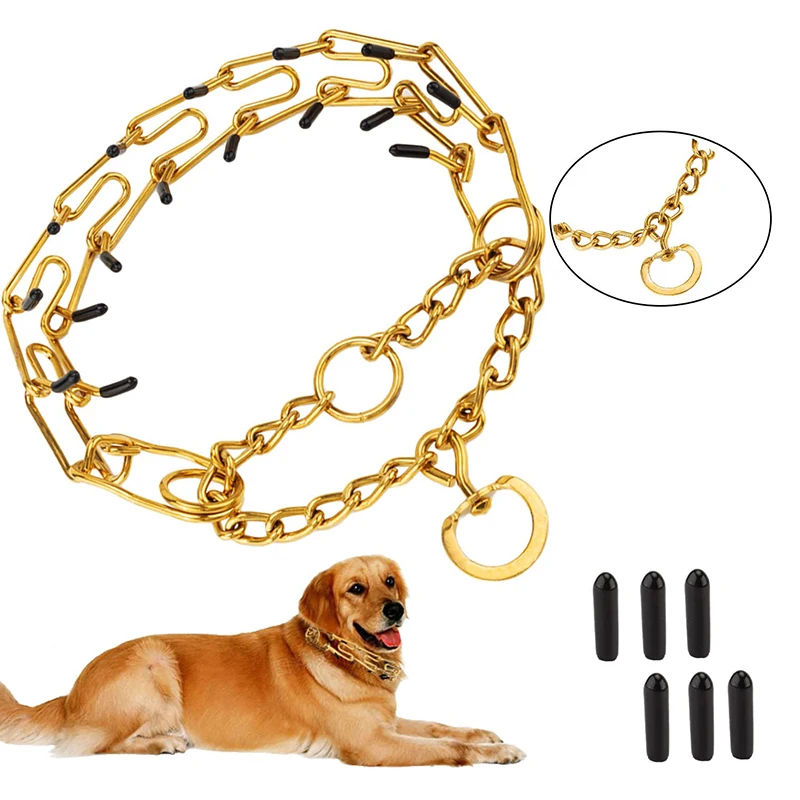 18K Gold Removable Pet Link Chain Metal Dog Training Prong Collar