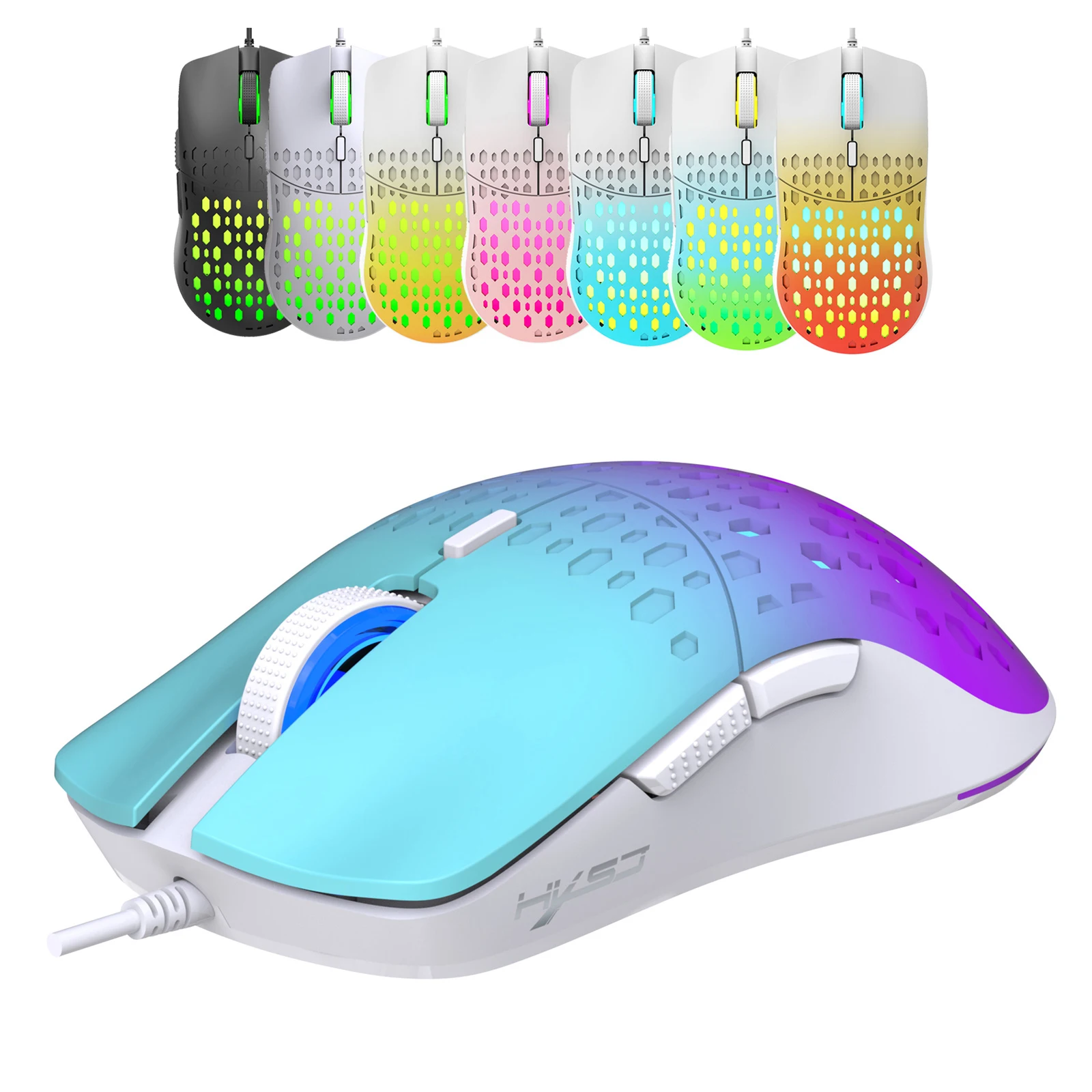 Проводная игровая мышь с RGB-подсветкой, 3600DPI, 7 цветов