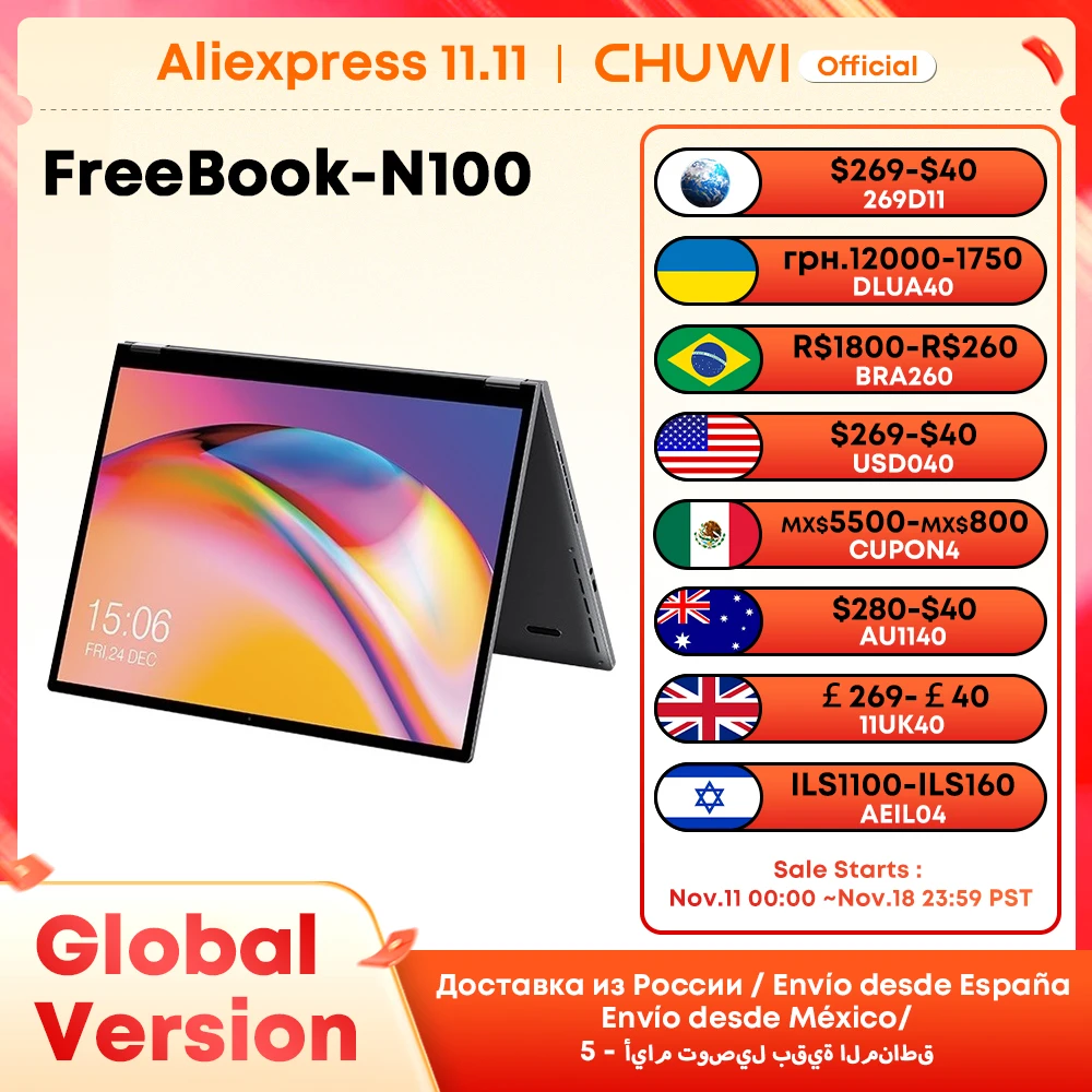 CHUWI FreeBook Laptop Tablet PC 13.5 Inch FHD Touch Screen Windows 11 Intel N100/i3-1215U Quad Core 12GB LPDDR5 512G SSD WIFI6 notebook laptop