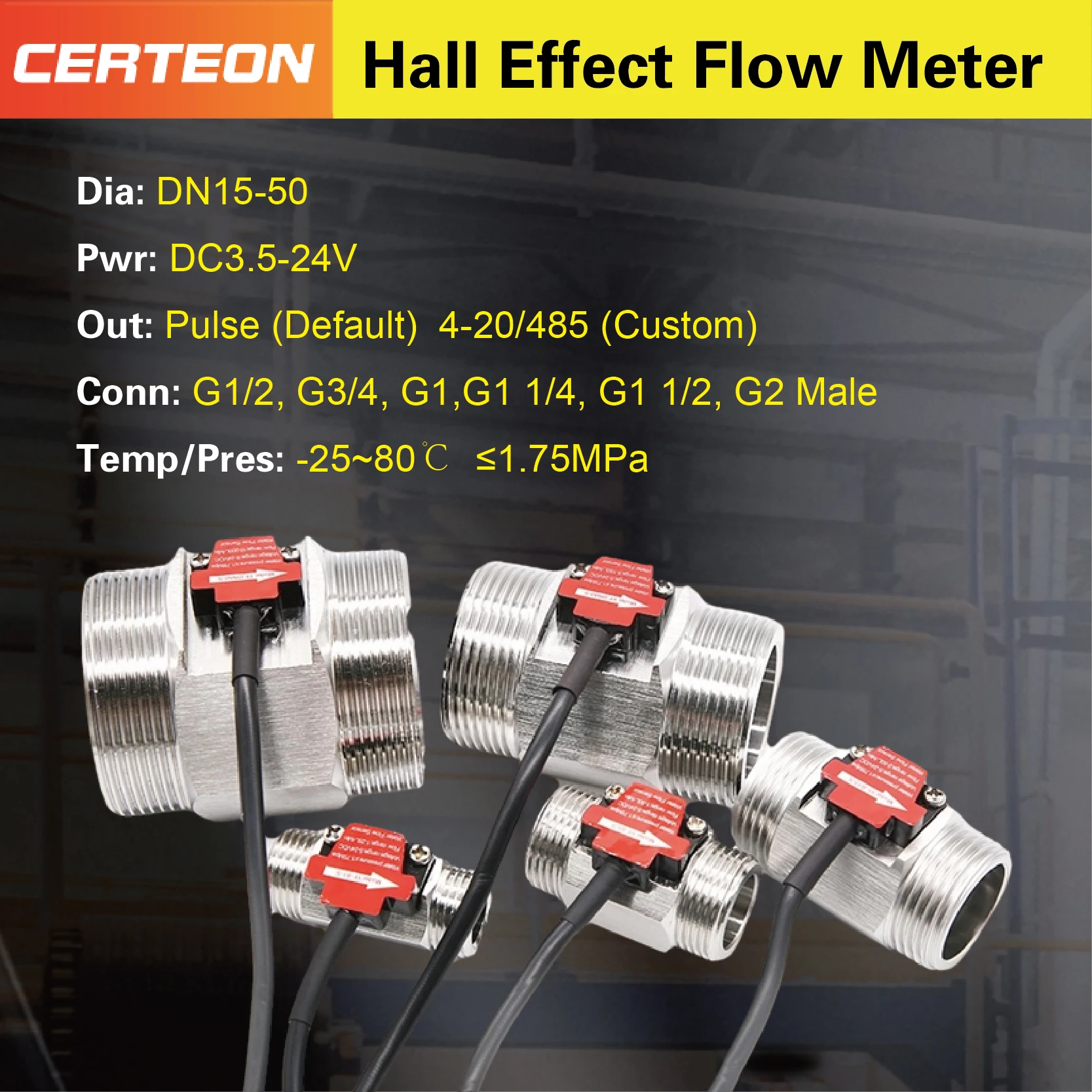 Hall Effect flow meter water flow meter Water Flow Sensor Stainless Steel Liquid Meter Industrial Fluid Rate Sensor for Plumbing