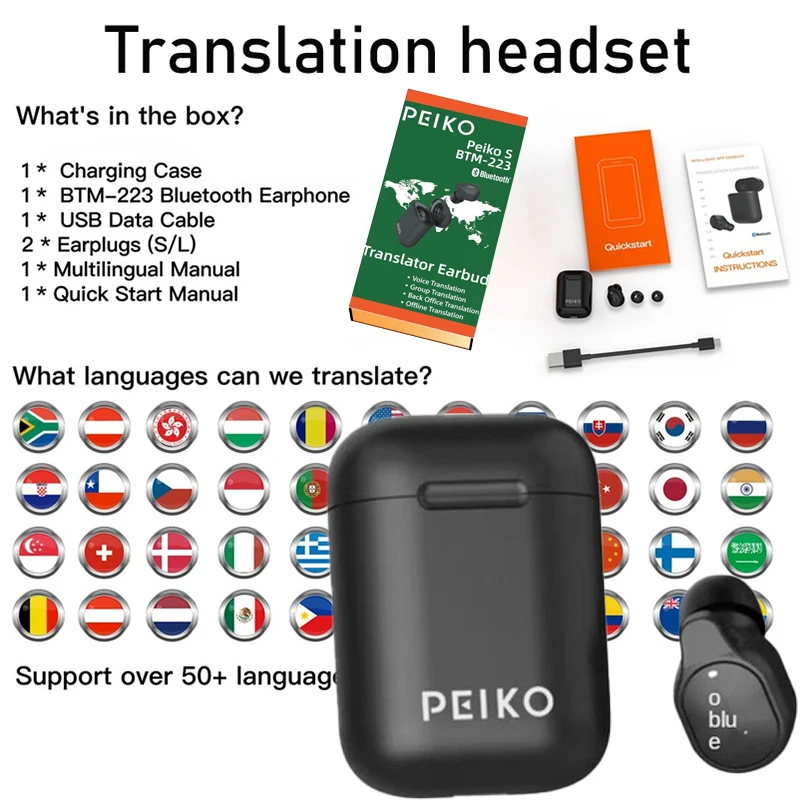 Wireless Bluetooth Headphones Language Translator Earphones Language