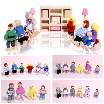 Toy Wood People Dolls Family Multicolor Joint Mobility Toy Figure Set Photo Props Kids Gift Wooden Doll Dollhouse 1