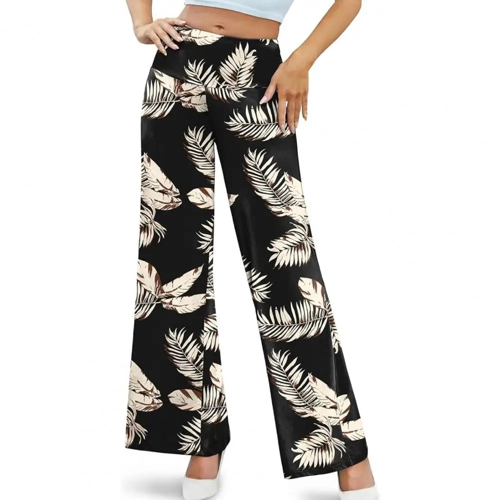 

Брюки женские с широкими штанинами, офисные эластичные штаны с принтом листьев, с завышенной талией, тянущиеся тканевые брюки для женщин
