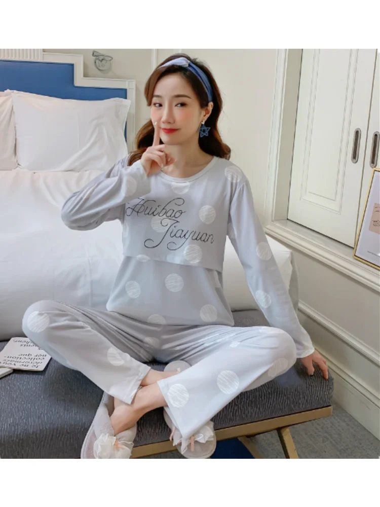 Nursing Maternity Nightgown Spring Autumn Long Sleeves Homewear Breastfeeding Pregnancy Women Pajamas Sets Sleepwear D0072 4