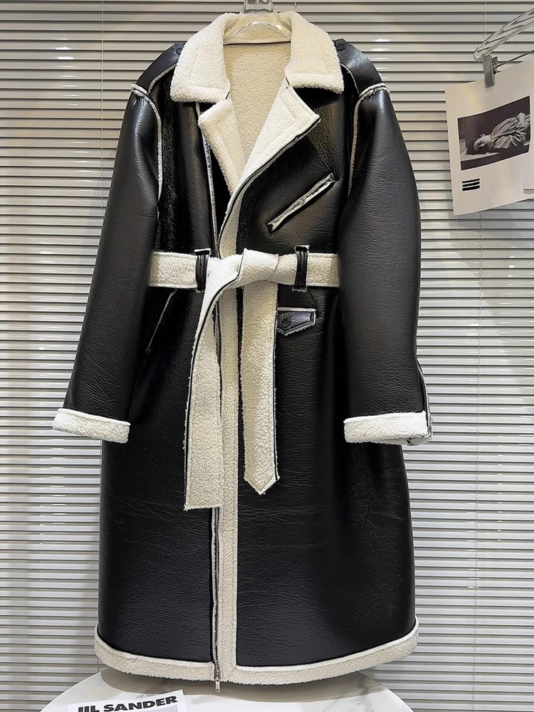 

HIGH STREET Newest 2024 Designer Coat Women's Zipper Fur Integrated Belted Long Windbreaker Coat