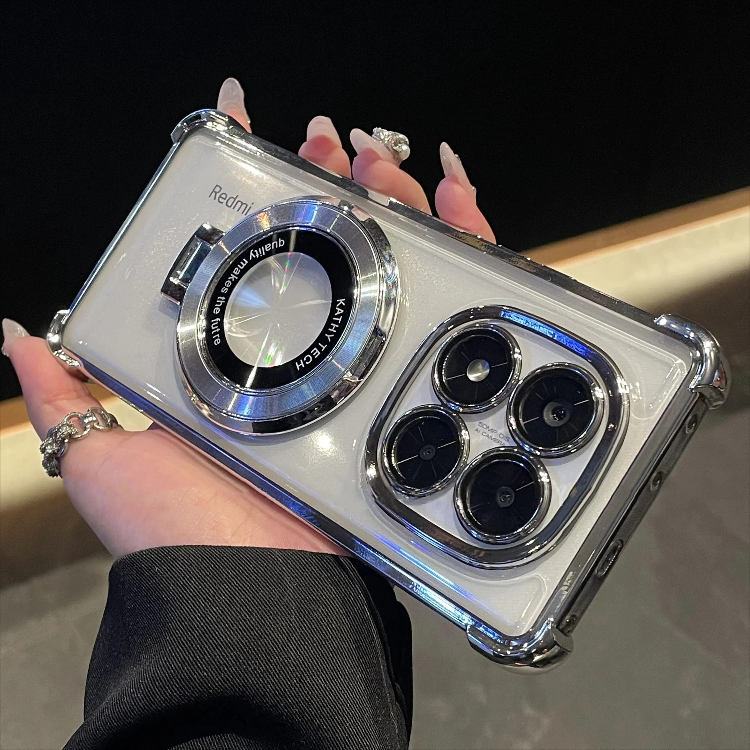 Luxury Plated Mirror Ring Holder Case with Airbag Cushioning