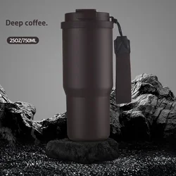 750ML Insulated Stainless Steel Tumbler with Leak - Proof Straw Lid - Keeps Beverages Hot or Cold (Dark coffee)